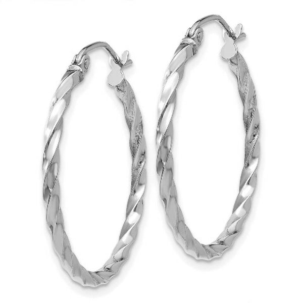 14K White Gold Twist Polished Hoop Earring  22mm length