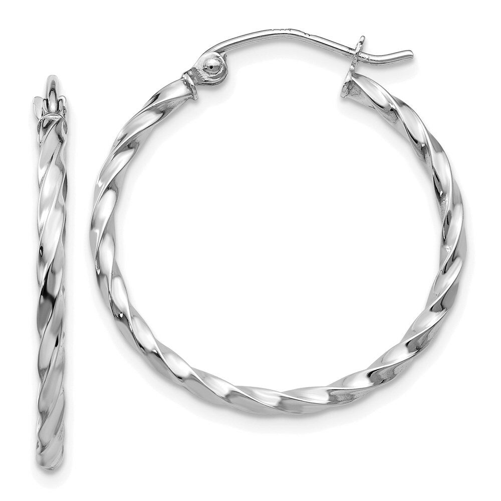 14K White Gold Twist Polished Hoop Earring  22mm length