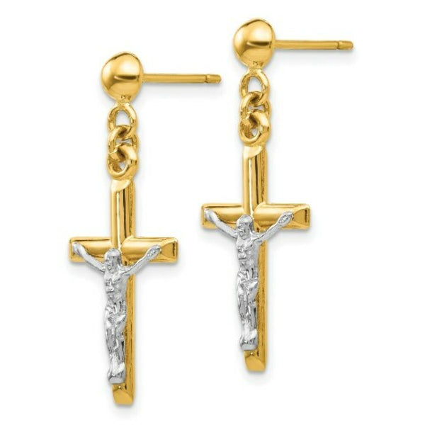 14K Two-tone Gold Hollow Crucifix Earrings