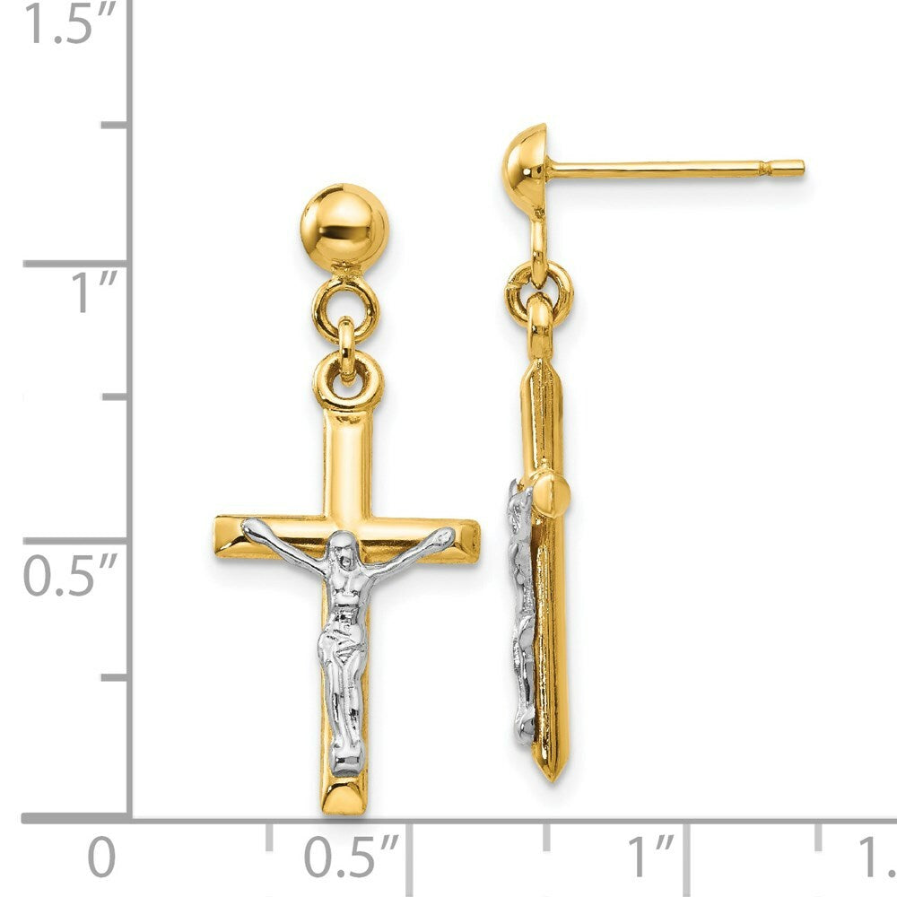 14K Two-tone Gold Hollow Crucifix Earrings