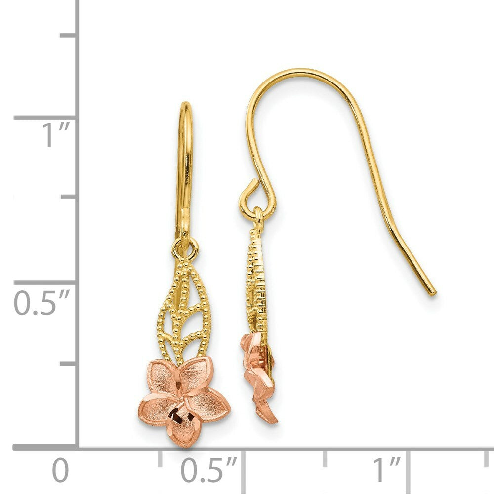 14K Two-tone Gold Fancy Plumeria Dangle Earrings
