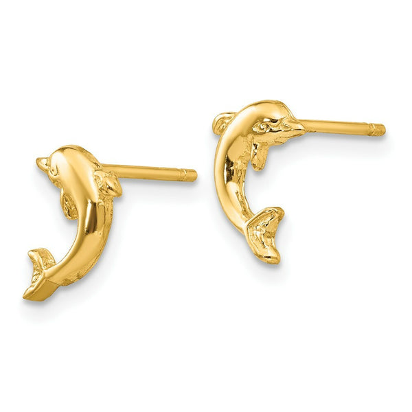 14K Yellow Gold Dolphin Post Earrings