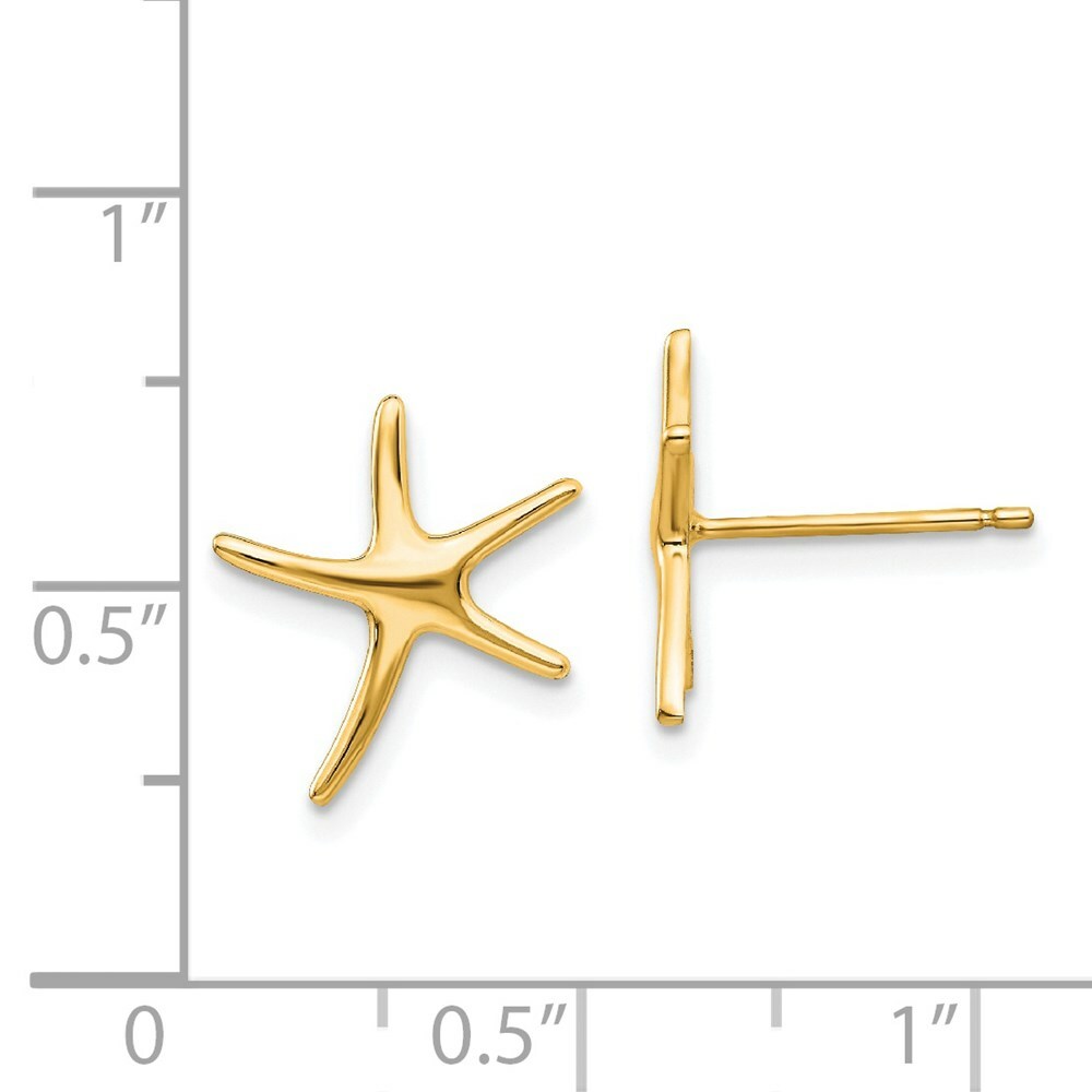 14K Yellow Gold StarFish Post Earrings 14mm length