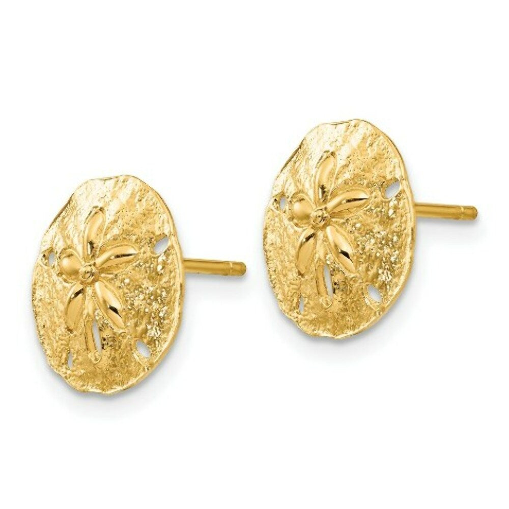 14K Yellow Gold Sand Dollar Post Earrings
