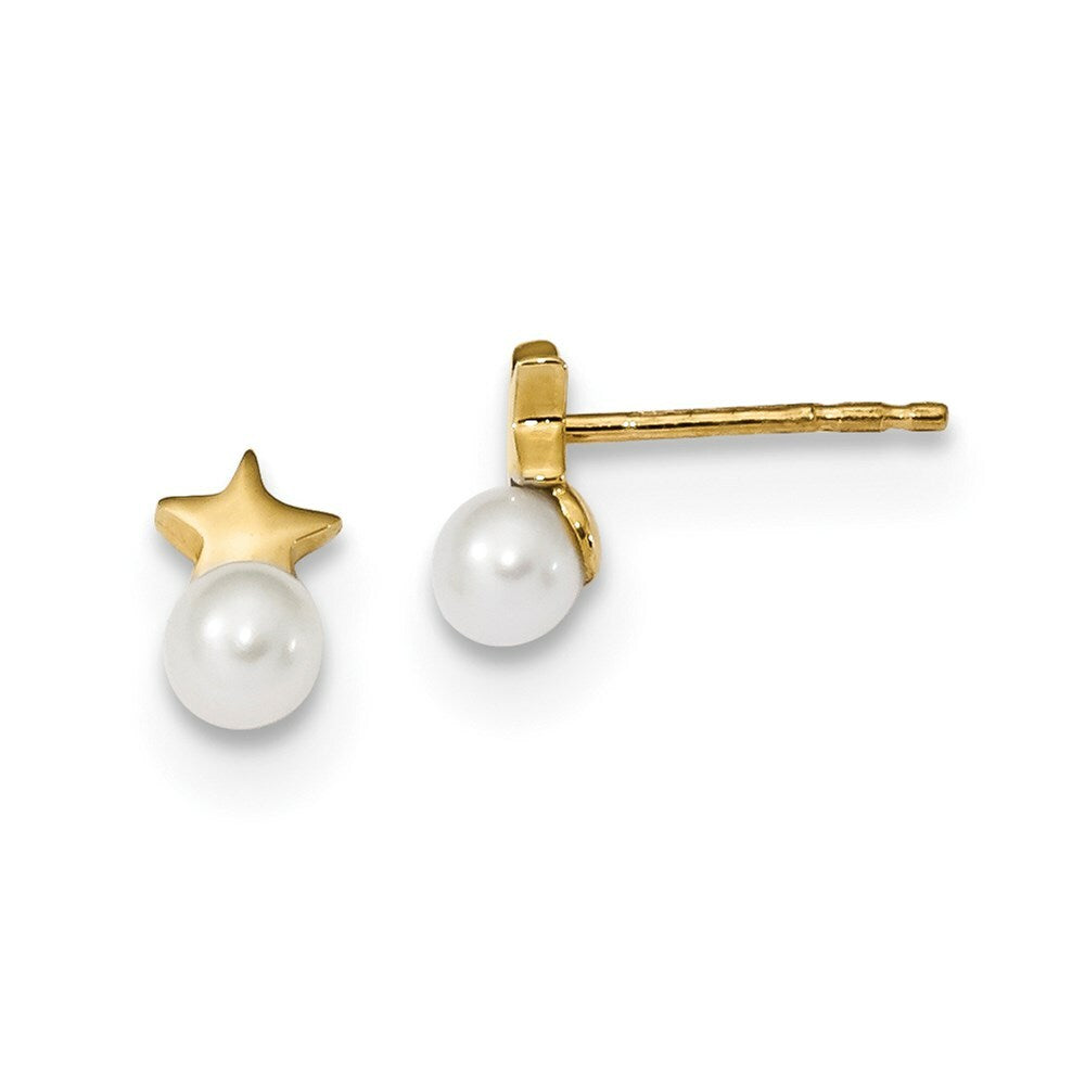 14K Yellow Gold Freshwater Cultured Pearl Star Polished Post Earrings