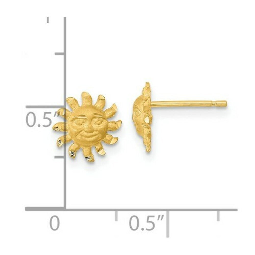 14K Yellow Gold Satin Diamond-cut Sun Post Earrings