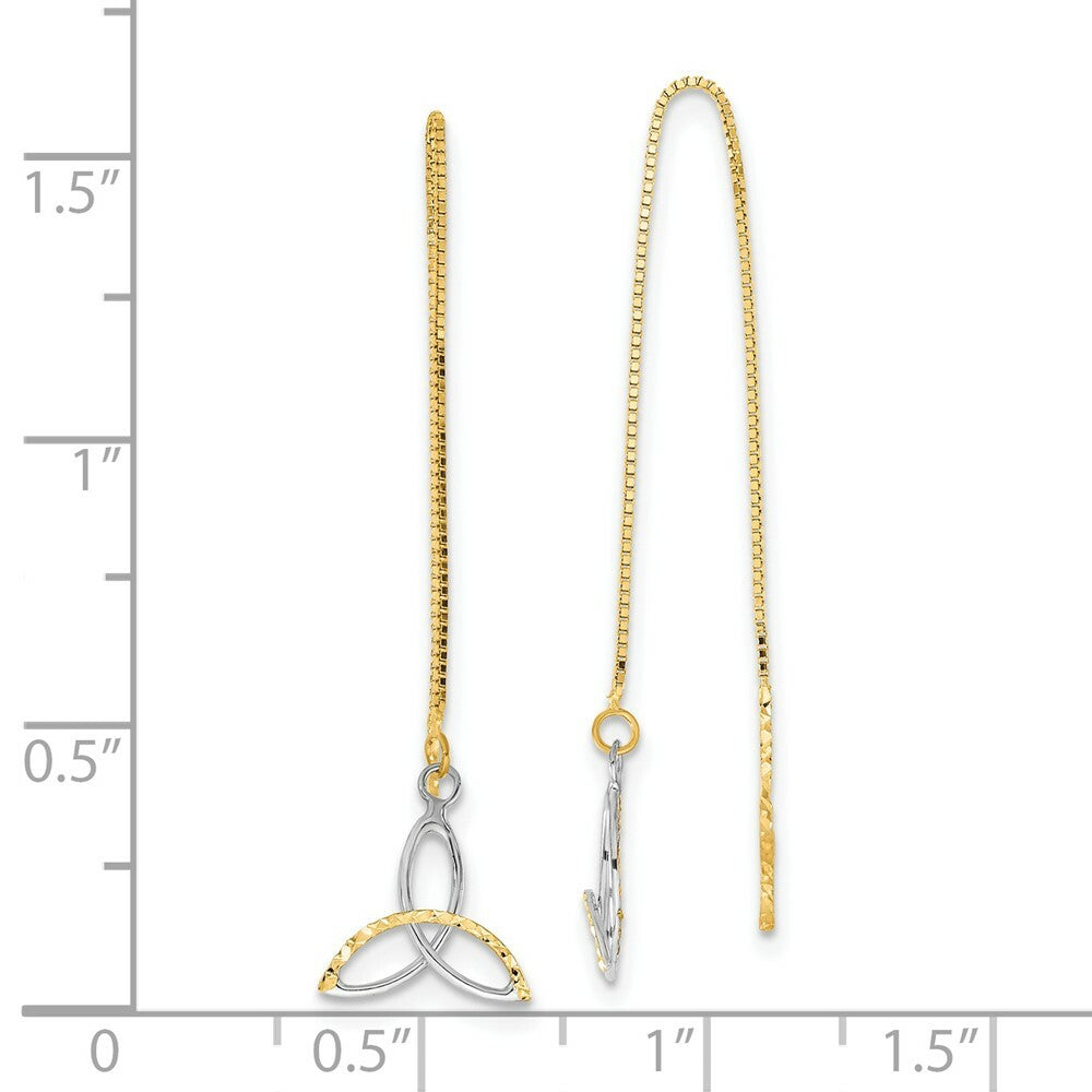 14k Two-tone Gold Diamond-cut Box Chain Celtic Knot Threader Earrings