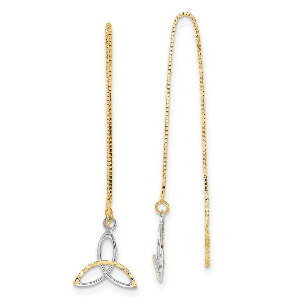 14k Two-tone Gold Diamond-cut Box Chain Celtic Knot Threader Earrings
