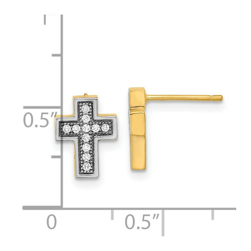 14k Yellow Gold Micro Pave CZ Cross Post Earrings