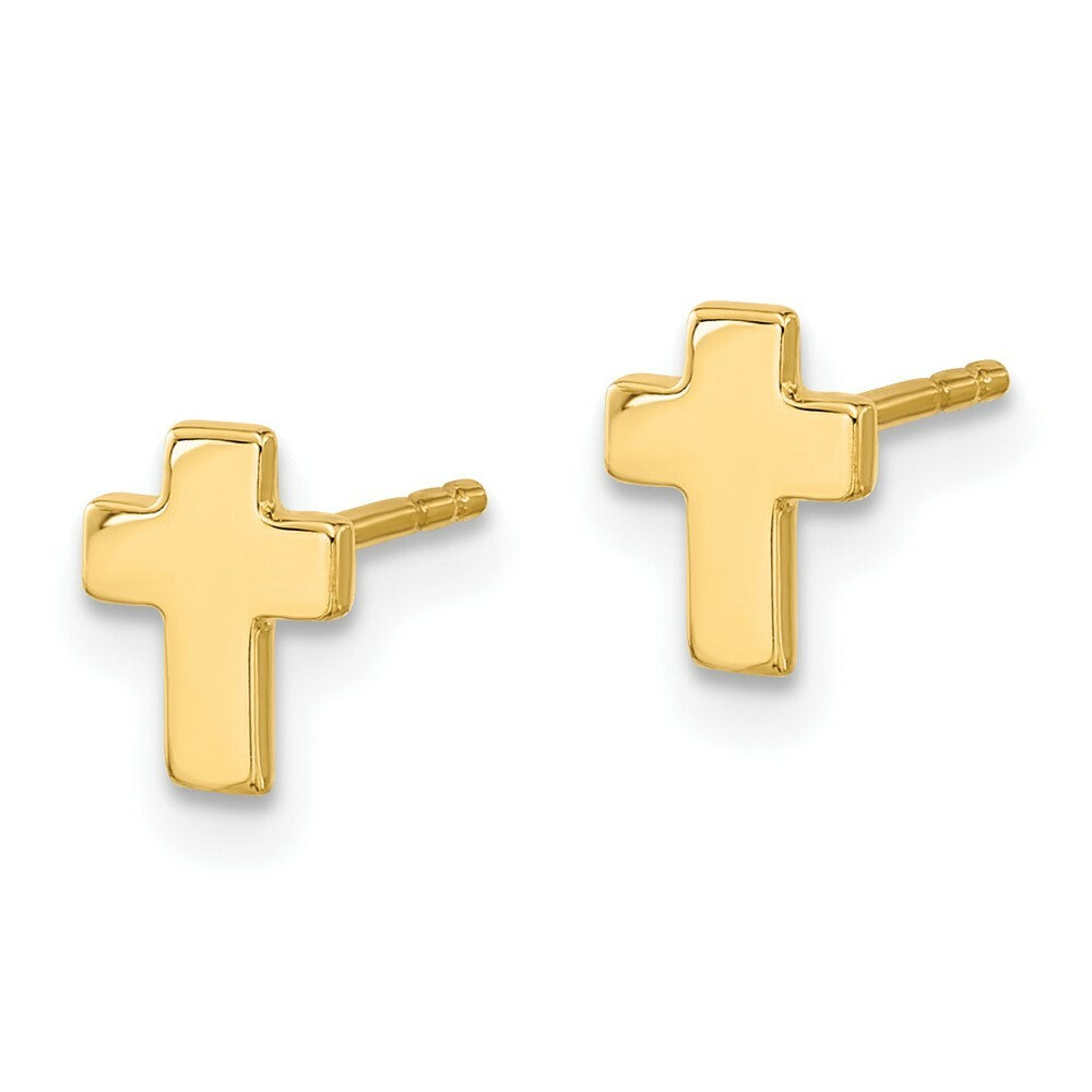 14k Yellow Gold Polished Cross Post Earrings