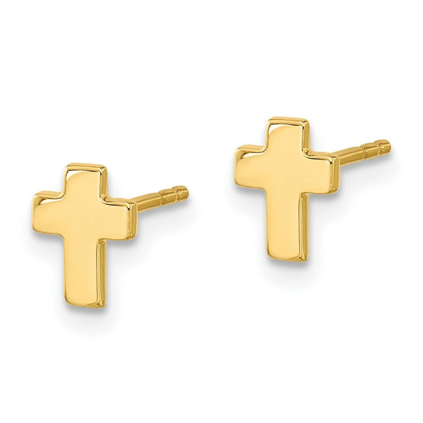 14k Yellow Gold Polished Cross Post Earrings