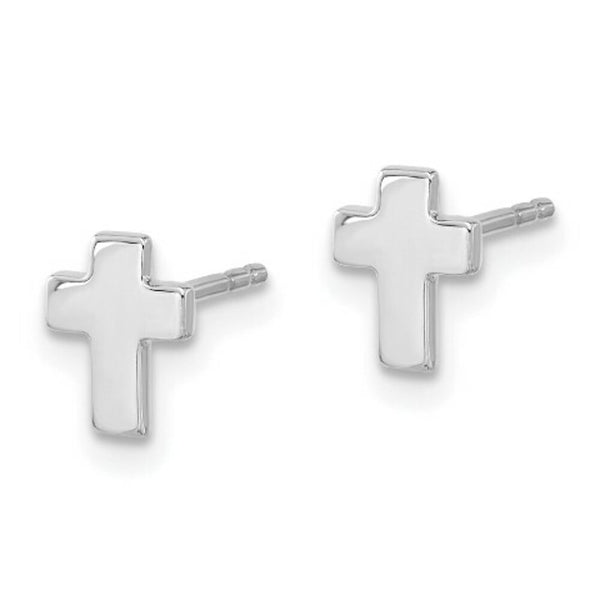 14k White Gold Polished Cross Post Earrings