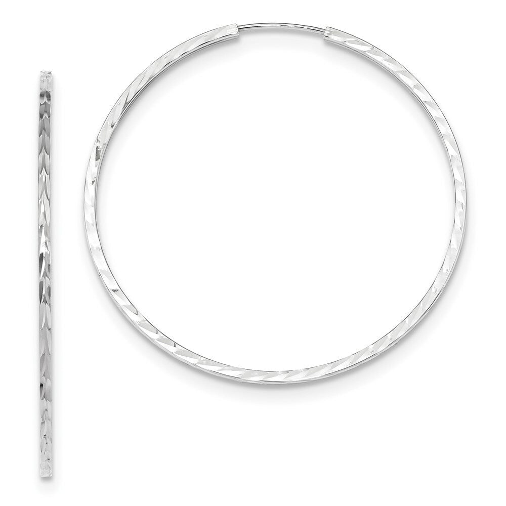 14k White Gold Diamond-cut Square Tube Endless Hoop Earrings