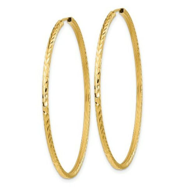 14K Yellow Gold Diamond-cut Square Tube Endless Hoop Earrings