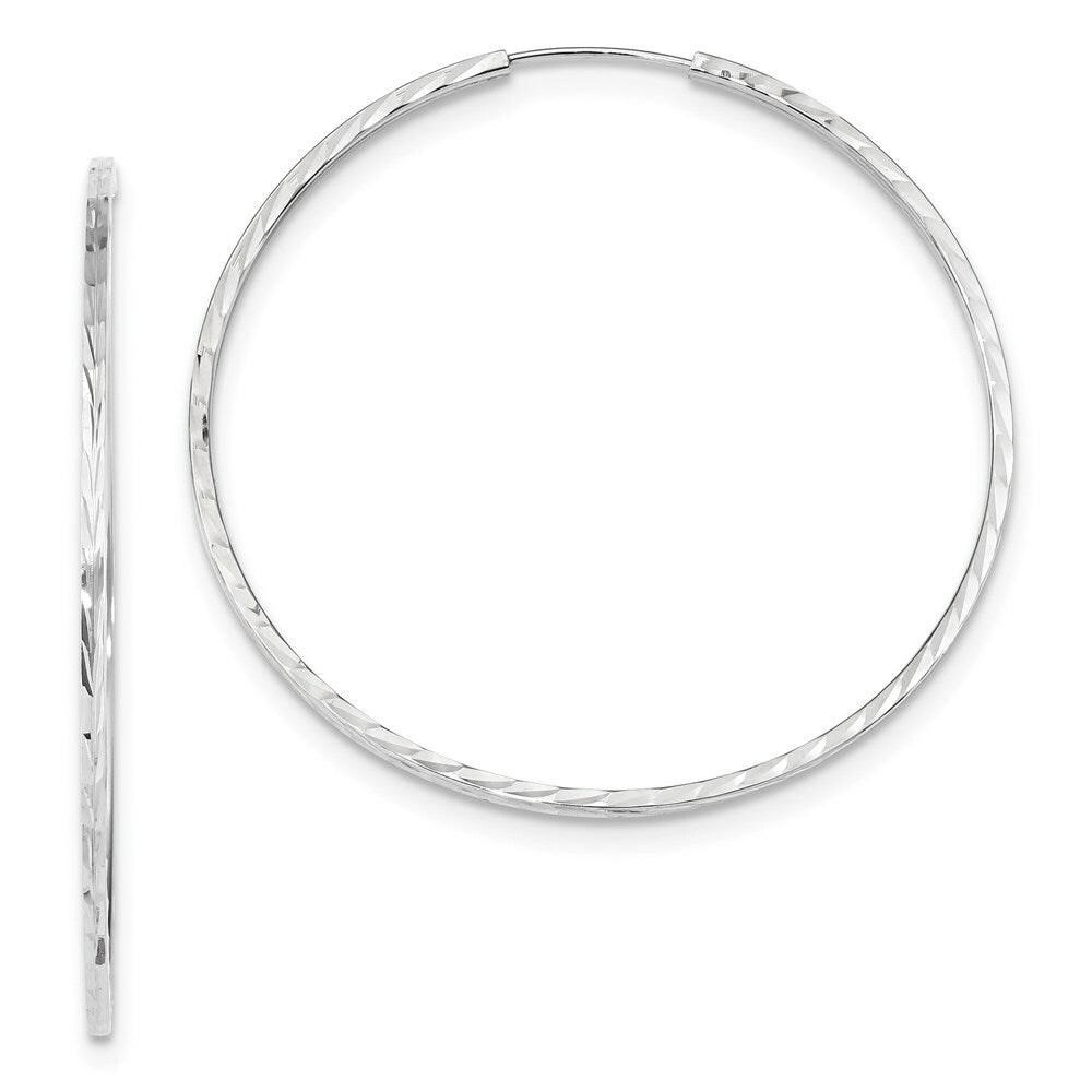 14k White Gold Diamond-cut Square Tube Endless Hoop Earrings