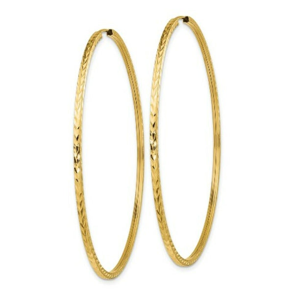 14K Yellow Gold Diamond-cut Square Tube Endless Hoop Earrings