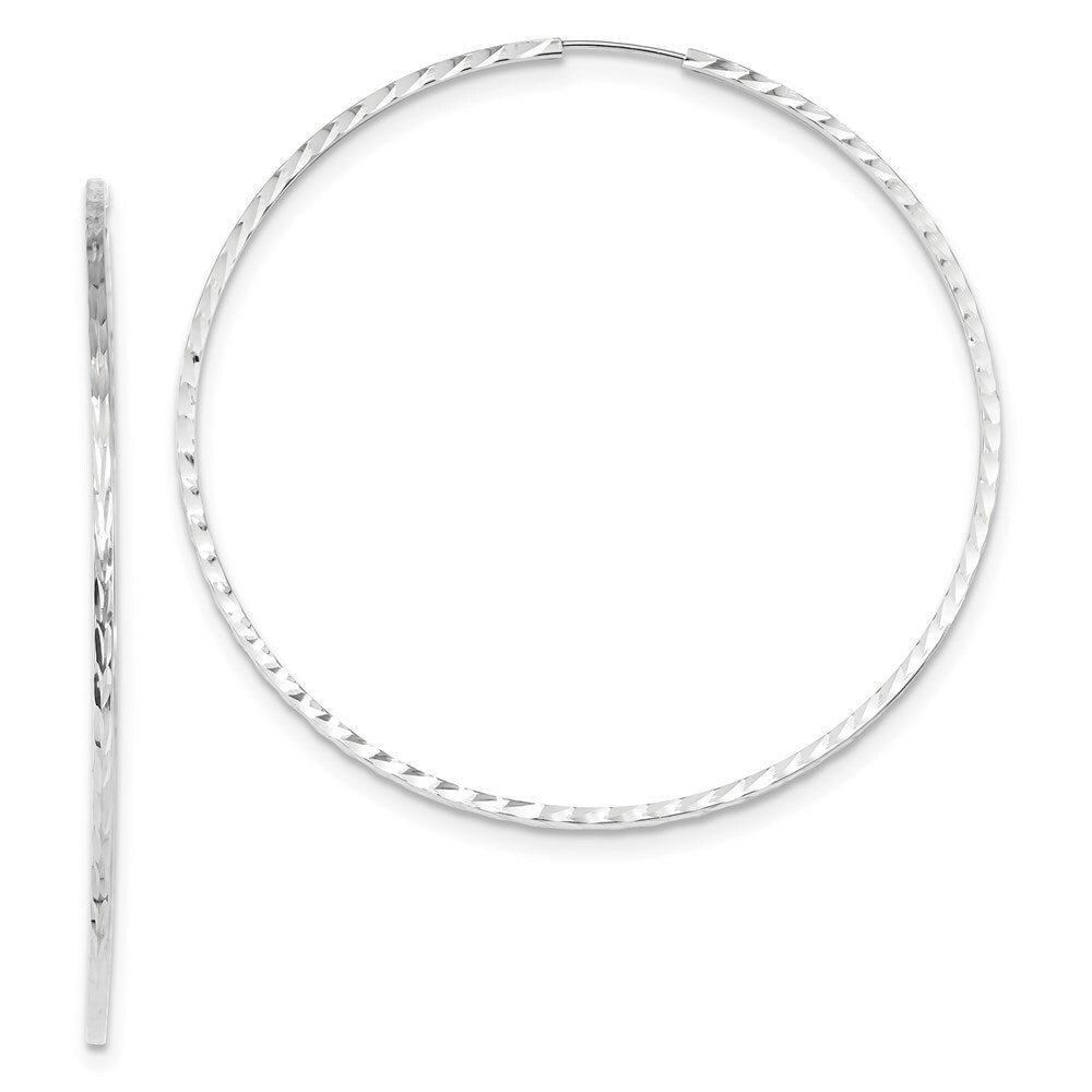 14k White Gold Diamond-cut Square Tube Endless Hoop Earrings