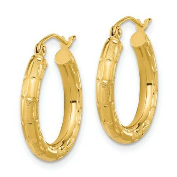 14K Yellow Gold Polished, Satin & Diamond-cut Hoop Earrings