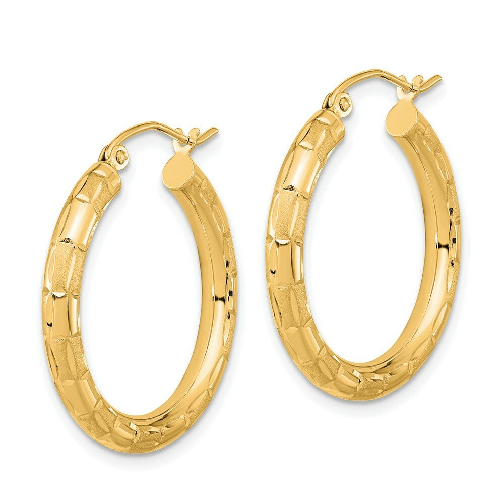 14K Yellow Gold Polished, Satin & Diamond-cut Hoop Earrings