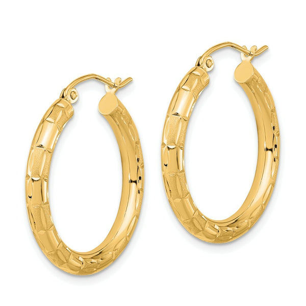 14K Yellow Gold Polished, Satin & Diamond-cut Hoop Earrings