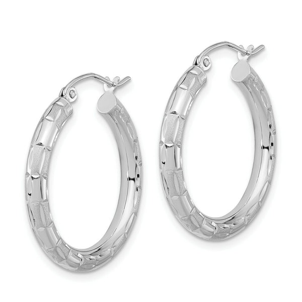 14k White Gold Polished, Satin & Diamond-cut Hoop Earrings