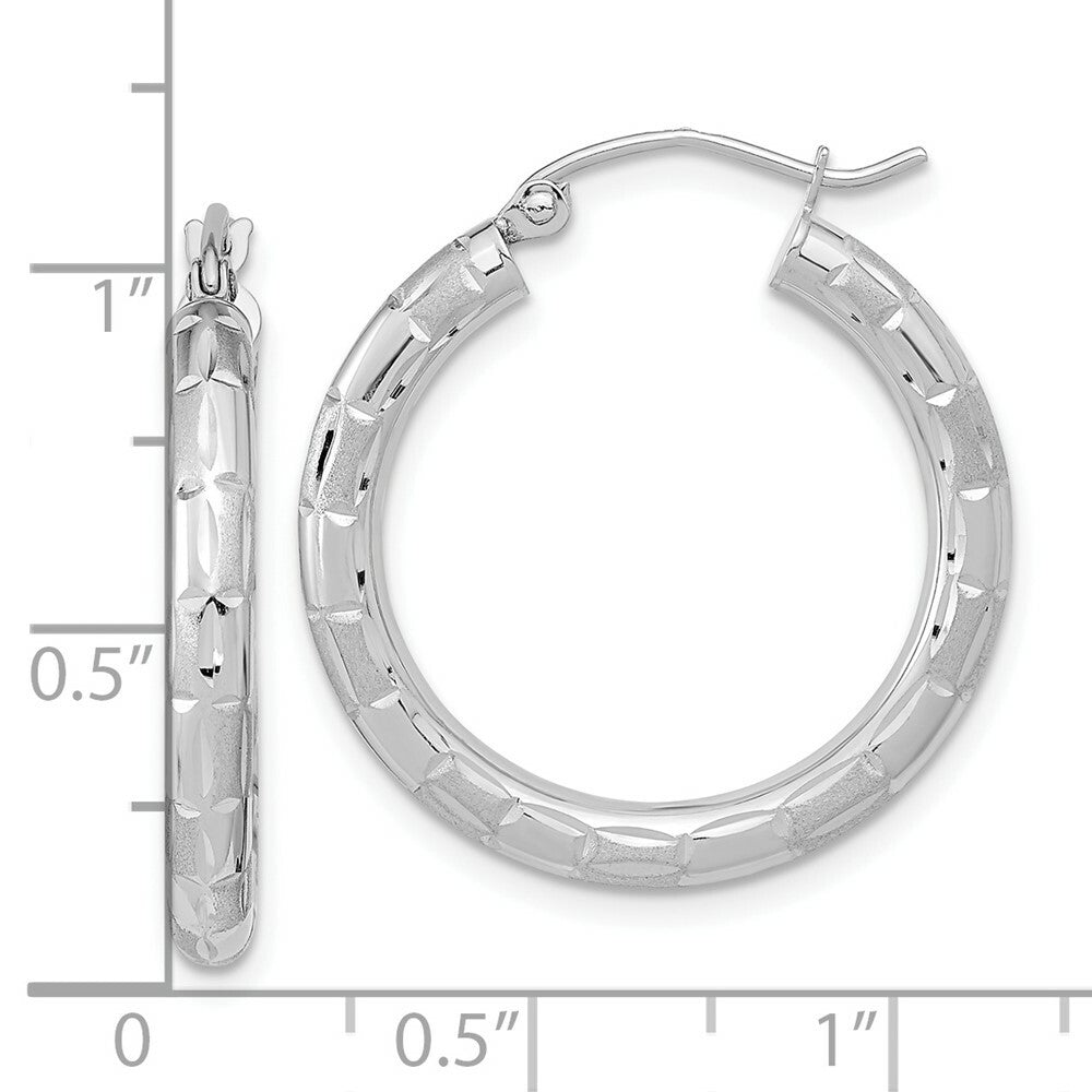 14k White Gold Polished, Satin & Diamond-cut Hoop Earrings