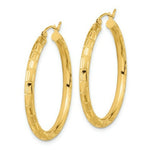 Load image into Gallery viewer, 14K Yellow Gold Polished, Satin &amp; Diamond-cut Hoop Earrings
