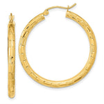 Load image into Gallery viewer, 14K Yellow Gold Polished, Satin &amp; Diamond-cut Hoop Earrings
