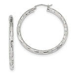 Load image into Gallery viewer, 14k White Gold Polished, Satin &amp; Diamond-cut Hoop Earrings
