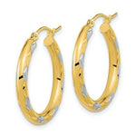 Load image into Gallery viewer, 14k Yellow Two-tone Gold Satin &amp; Diamond-cut Texture 25mm 1 inch Hoop Earrings

