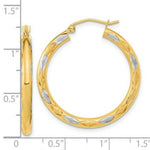 Load image into Gallery viewer, 14k Two-tone Gold Polished Satin &amp; Diamond-cut Texture 30mm Hoop Earrings

