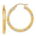 Load image into Gallery viewer, 14k Two-tone Gold Polished Satin &amp; Diamond-cut Texture 30mm Hoop Earrings
