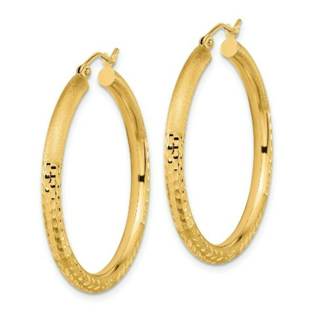 14K Yellow Gold Polished, Satin & Diamond-cut Endless Hoop Earrings