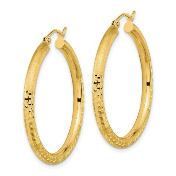 14K Yellow Gold Polished, Satin & Diamond-cut Endless Hoop Earrings