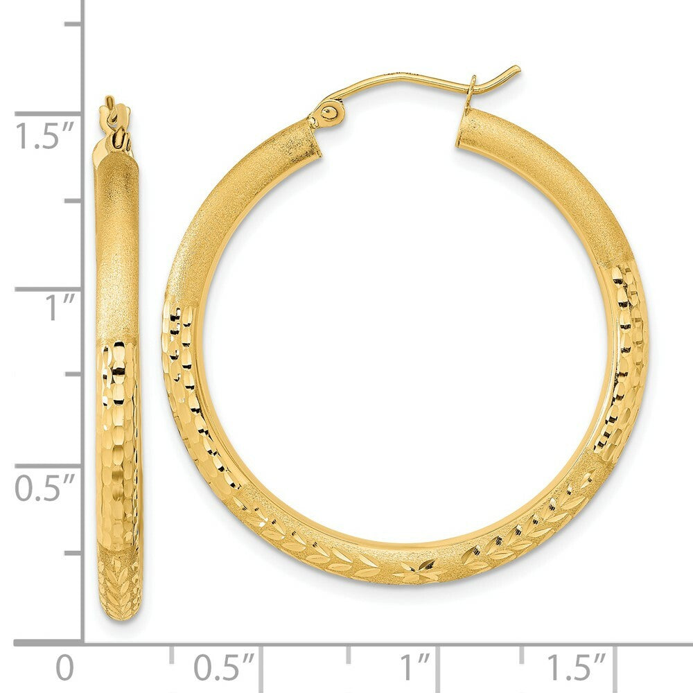 14K Yellow Gold Polished, Satin & Diamond-cut Endless Hoop Earrings