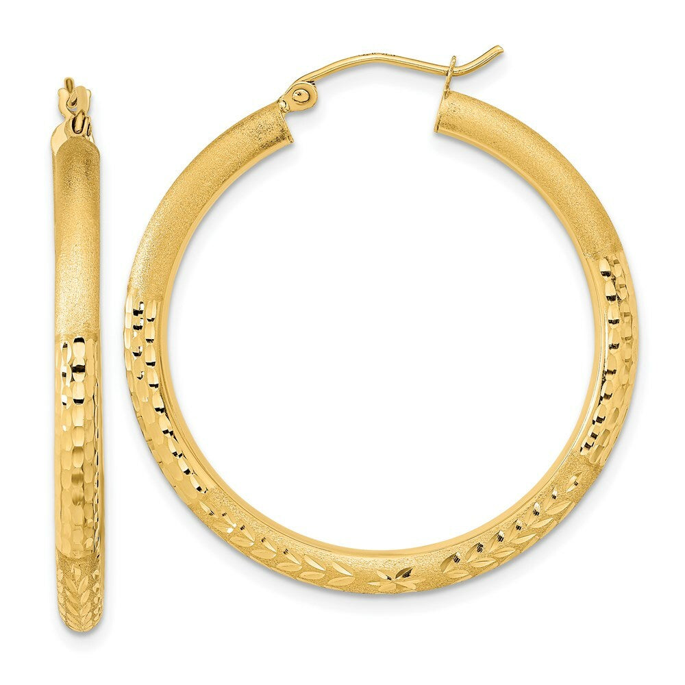 14K Yellow Gold Polished, Satin & Diamond-cut Endless Hoop Earrings