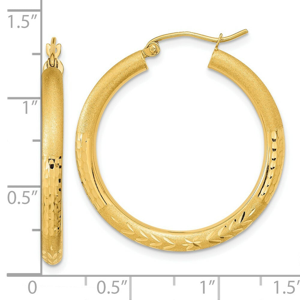 14K Yellow Gold Polished, Satin & Diamond-cut Endless Hoop Earrings