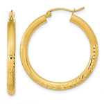 Load image into Gallery viewer, 14K Yellow Gold Polished, Satin &amp; Diamond-cut Endless Hoop Earrings

