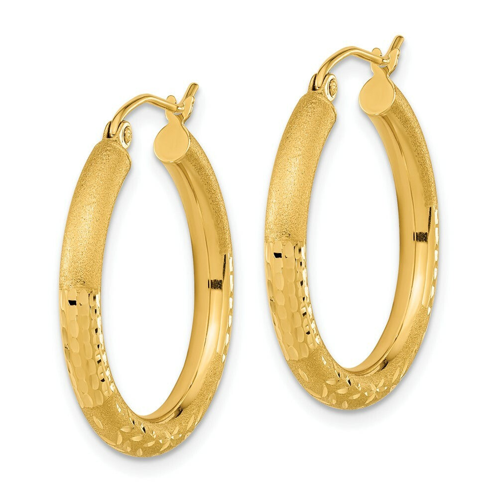 14K Yellow Gold Polished, Satin & Diamond-cut Endless Hoop Earrings