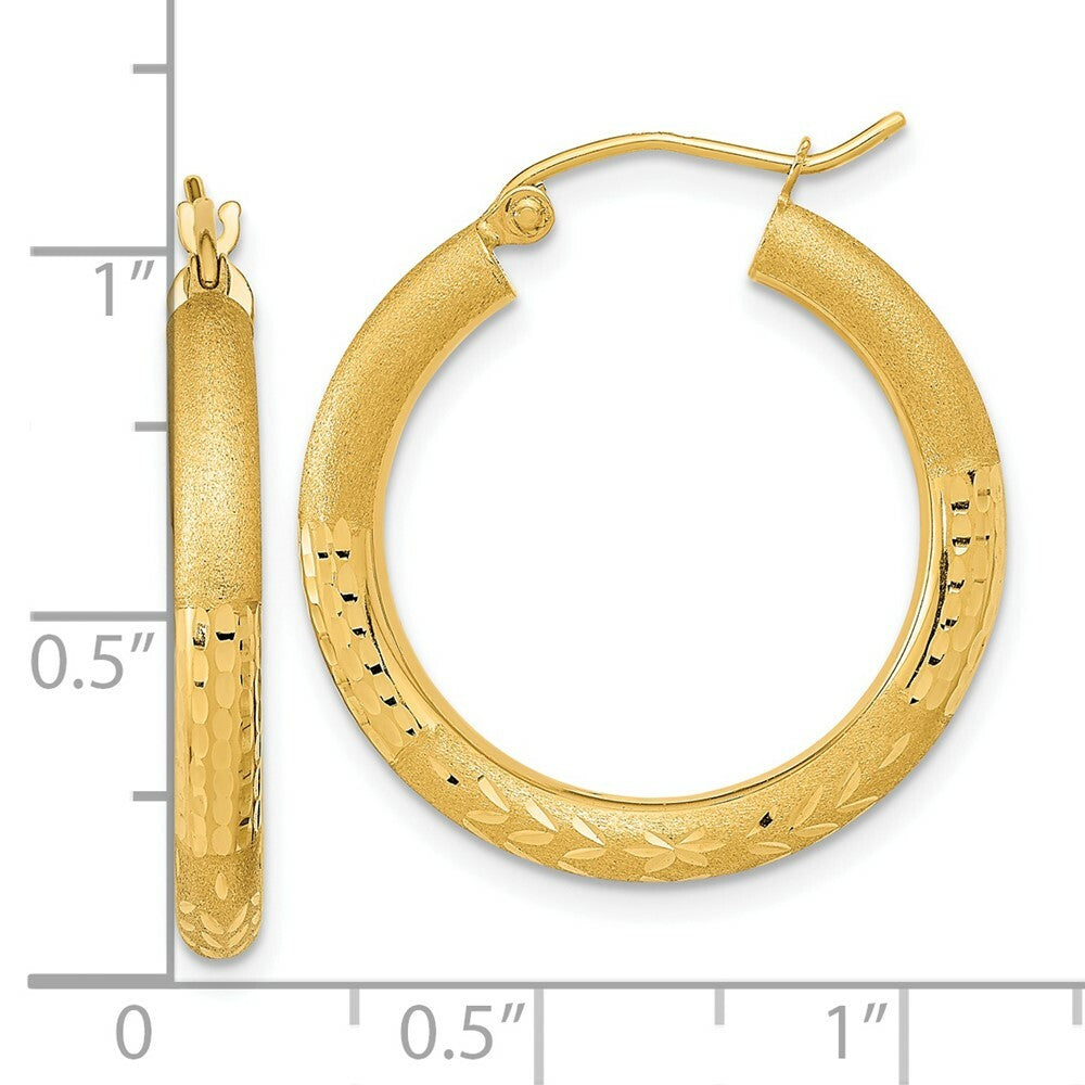 14K Yellow Gold Polished, Satin & Diamond-cut Endless Hoop Earrings