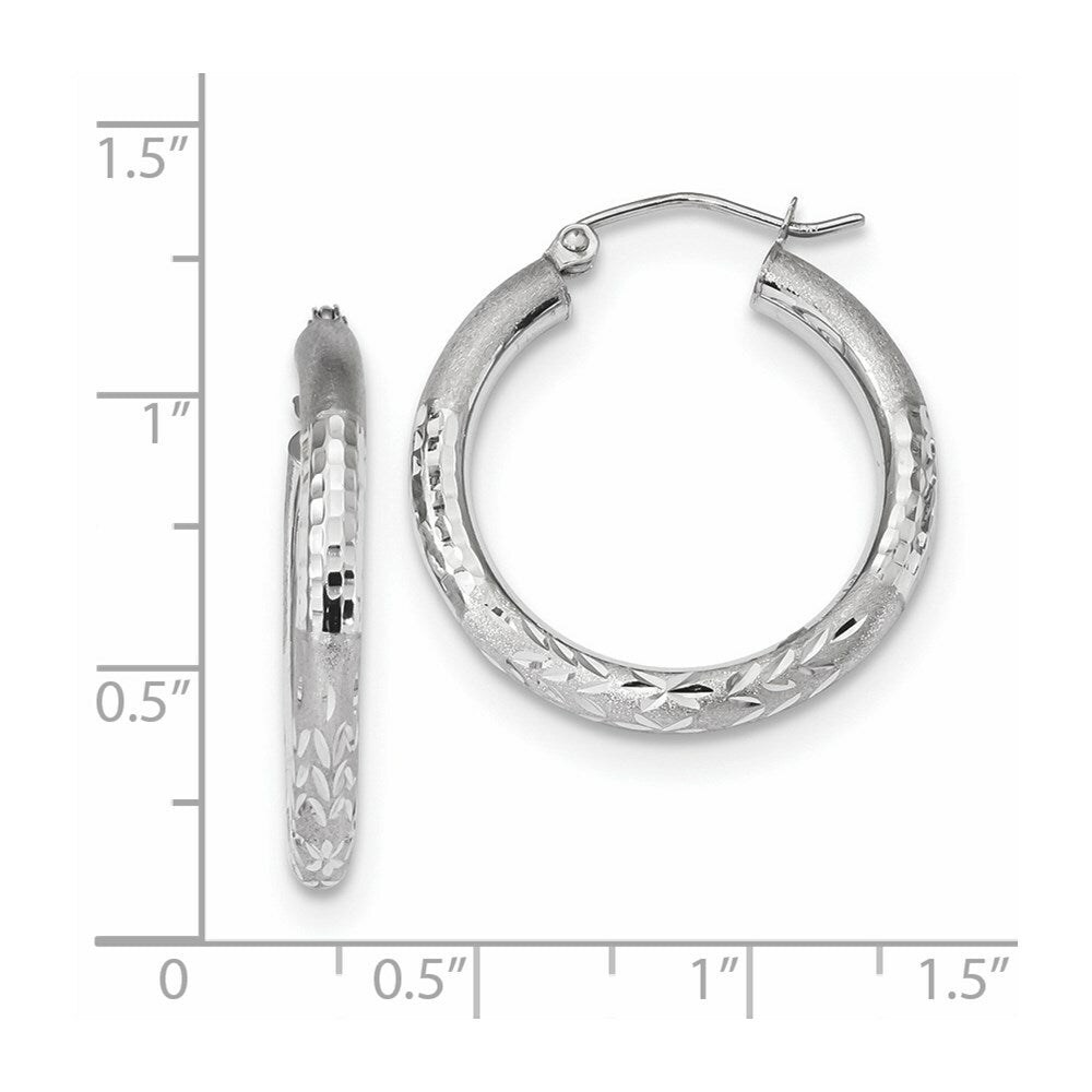 14k White Gold Polished, Satin & Diamond-cut Endless Hoop Earrings