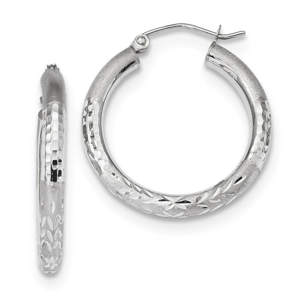 14k White Gold Polished, Satin & Diamond-cut Endless Hoop Earrings