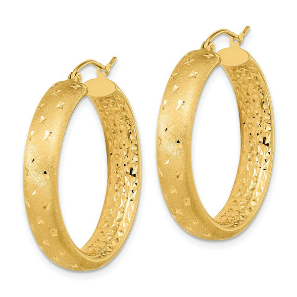 14k Yellow Gold Polished, Satin & Diamond-cut In/Out Hoop Earrings