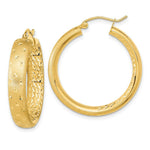 Load image into Gallery viewer, 14k Yellow Gold Polished, Satin &amp; Diamond-cut In/Out Hoop Earrings
