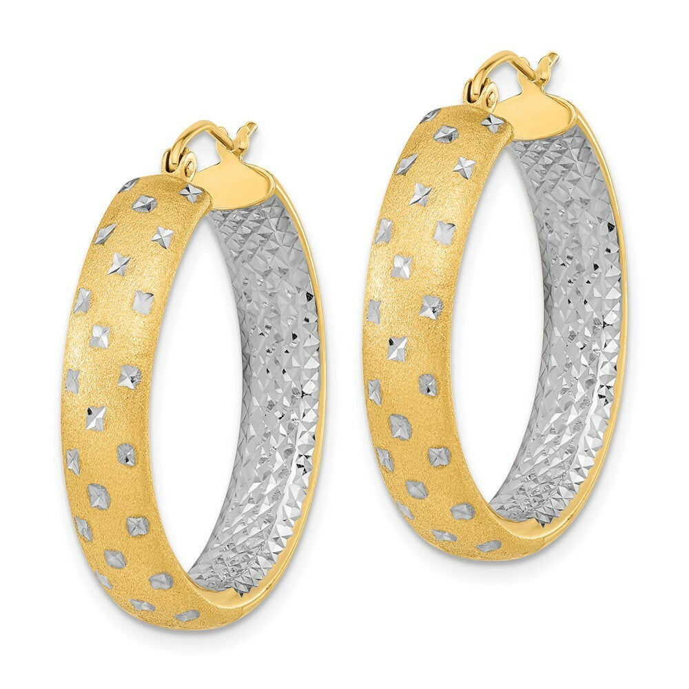 14k Two-tone Gold Polished Satin & Diamond-cut In/Out 30mm Hoop Earrings