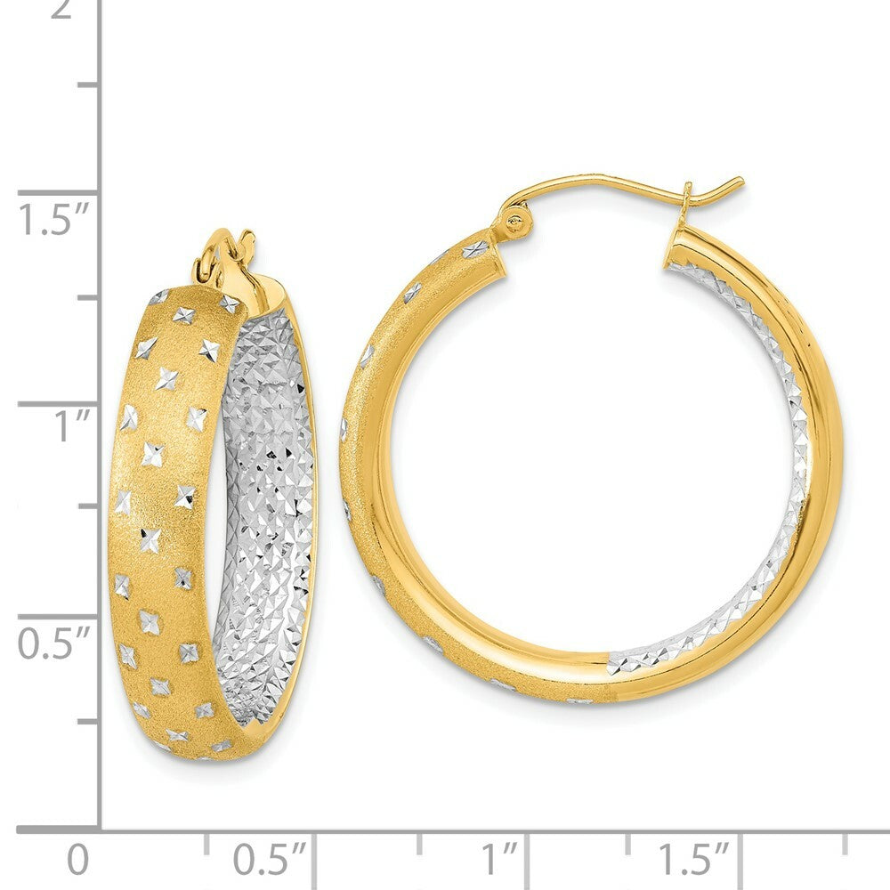 14k Two-tone Gold Polished Satin & Diamond-cut In/Out 30mm Hoop Earrings