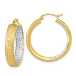 Load image into Gallery viewer, 14k Two-tone Gold Polished Satin &amp; Diamond-cut In/Out 30mm Hoop Earrings
