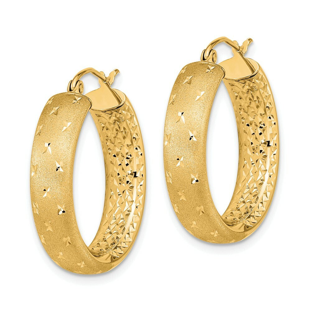 14K Yellow Gold Polished, Satin & Diamond-cut In/Out Hoop Earrings