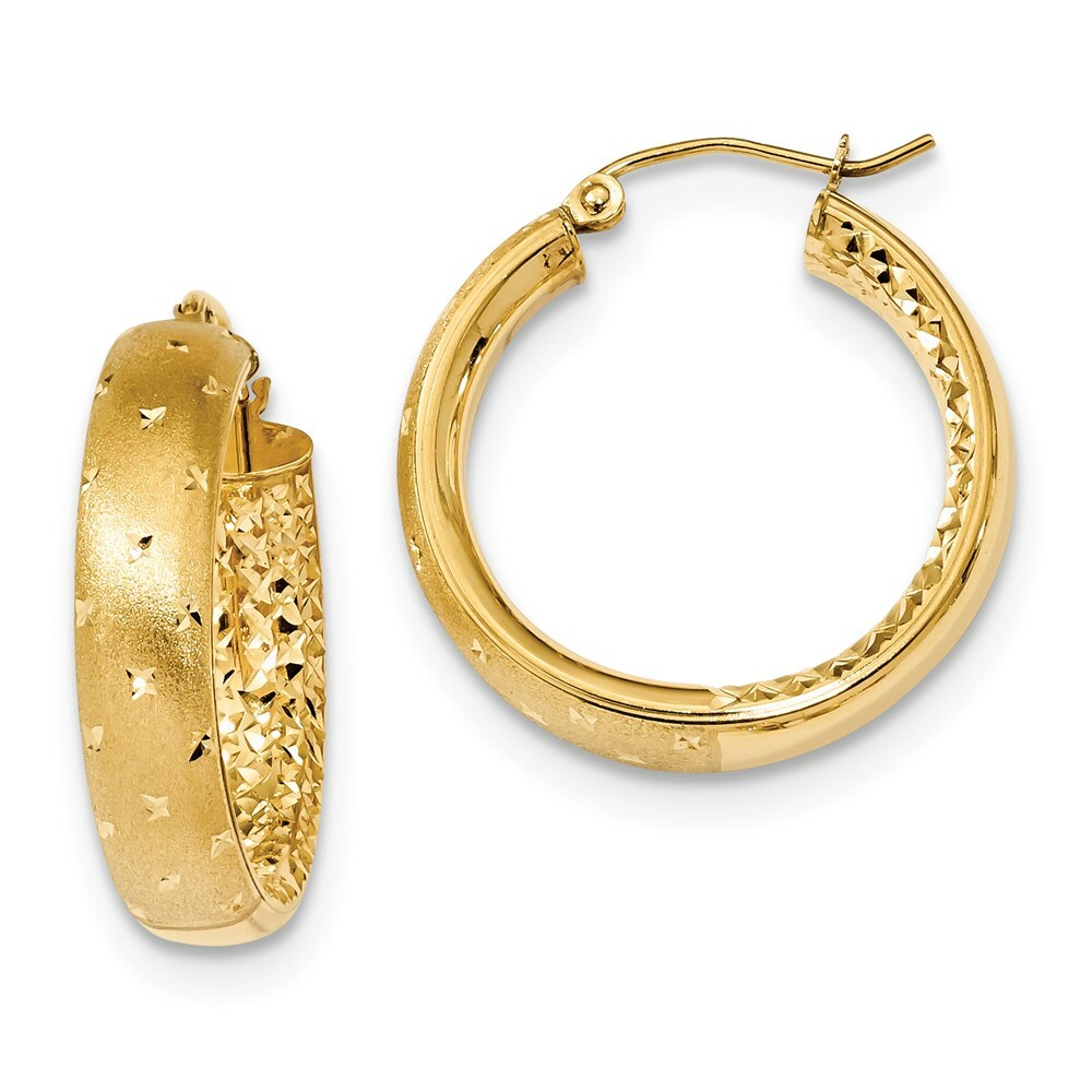 14K Yellow Gold Polished, Satin & Diamond-cut In/Out Hoop Earrings