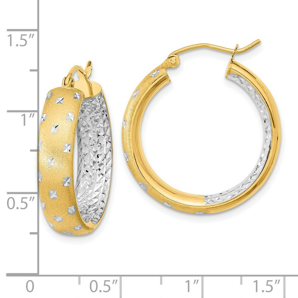 14k Two-tone Gold Polished Satin & Diamond-cut In/Out 23mm Hoop Earrings